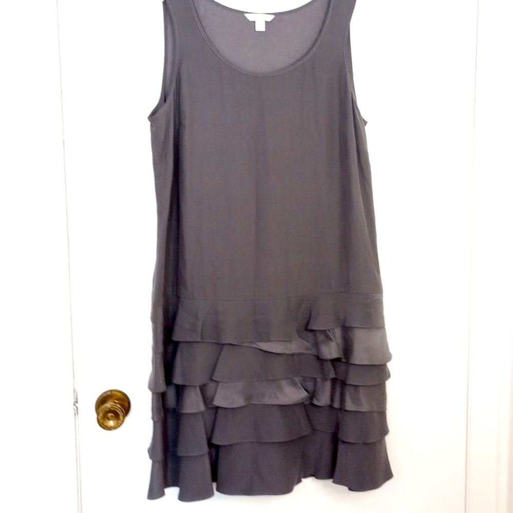 Garnet Hill Silk Slip Dress Tiered Ruffles Sleeveless Grey sz 2 xs extra small